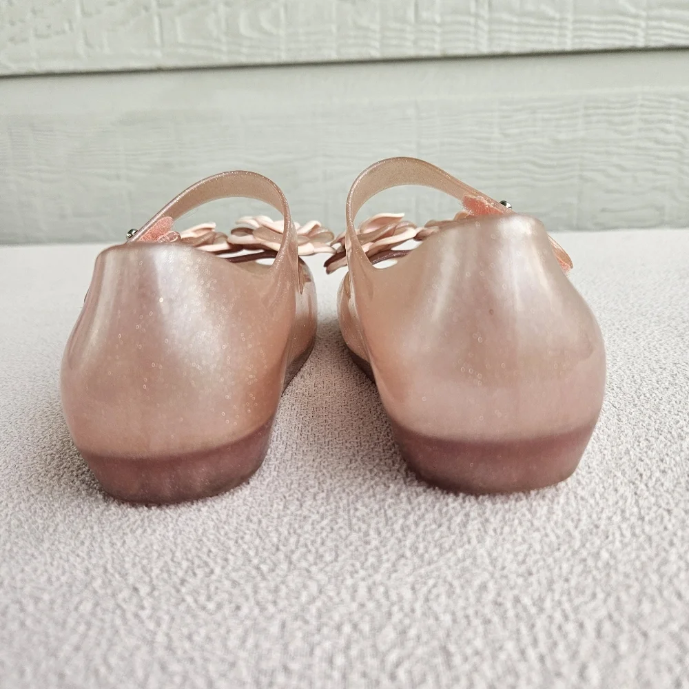 Mini Melissa Pink Sparkle Floral Rose Jelly Mary Jane Shoe Girl SZ 11 Spring